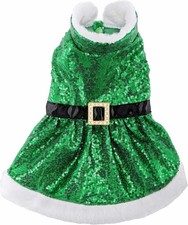 Dog Cat Christmas Dress, Santa L: Neck Girth: 13.0",Chest 16.9", Green