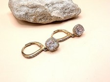 Cubic Zirconia Gold Toned Sterling Silver 925 Dangle Earrings