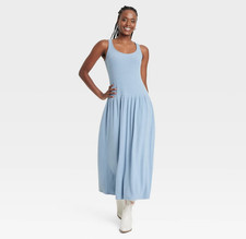 Universal Thread Women's Drop Waist Rib Knit Sleeveless Midi Dress Blue Medium