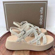 Dolce Vita Gatsby Creme Womens 7.5 Leather Braided Platform Sandals NEW