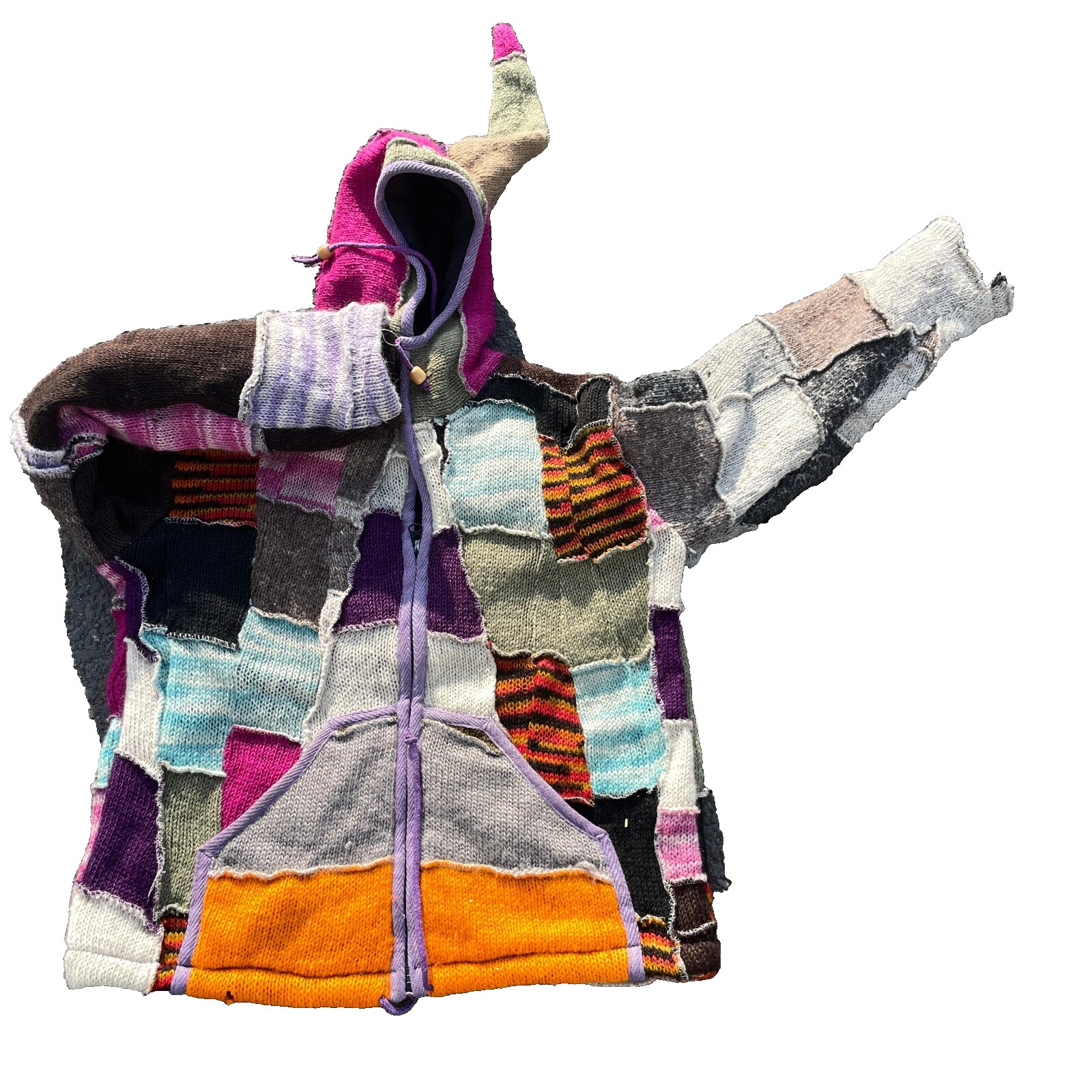 Tie Dye Patchwork Pixie thick heavy medium Hooded… - image 2