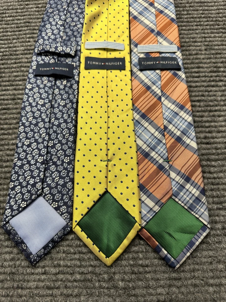 Tommy Hilfiger Corbatas Para Hombre Lote de 3 Seda Azul Amarillo Cuadros Lunares Florales Foto 2 de 4