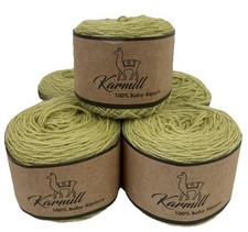 Alpaca Wool Skeins 100 Baby Alpaca Yarn Sport Weight Lot - 5 Celery Green 7805