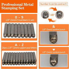 37pcs Metal Stamping Kit, 3mm 1/8" Number and Letter Stamp Set Include Art...