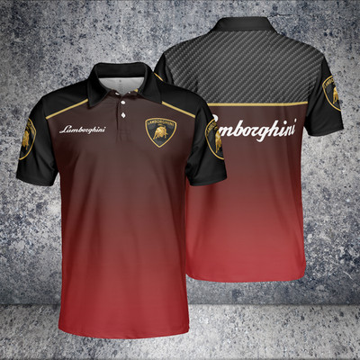 Custom Name Men's Lamborrghini Logo Black Red 3D Polo Shirt - All Size