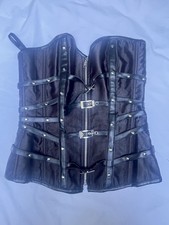 Charmian Women s Steampunk Gothic Corset Small Steel Boned Black Leather Zipper