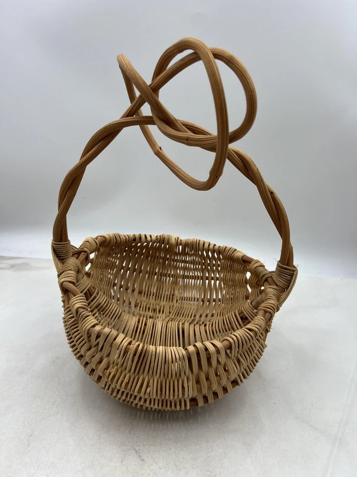 Cesta tejida hecha a mano decoración boho mango de ratán retorcido exhibición artesanal de frutas 13" Foto 4 de 4