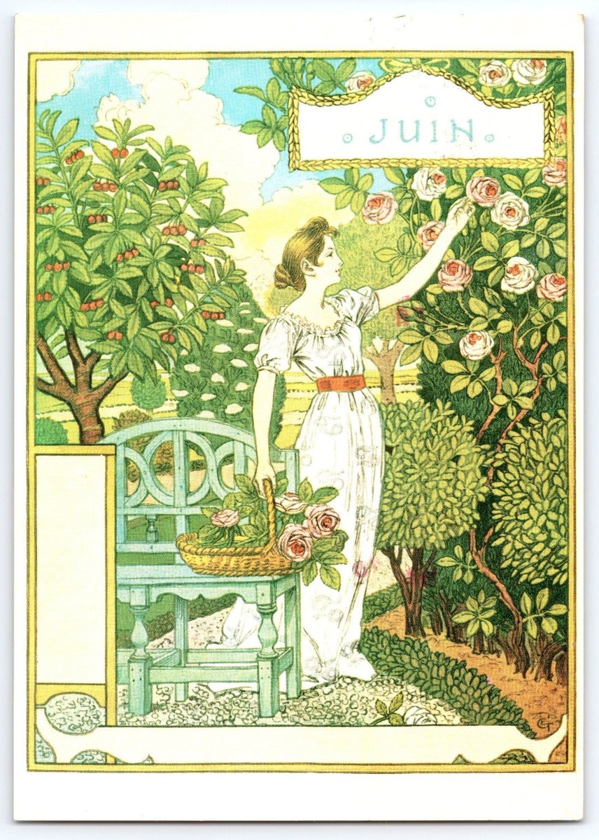 1896 Eugène Grasset June Art Nouveau Postcard La Belle Jardinière