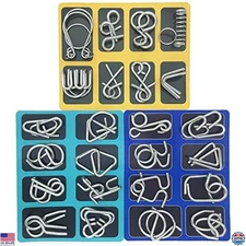 Set of 24 Metal Puzzles Brain Teasers for Adults Bent Nail Puzzle Chinese Brain