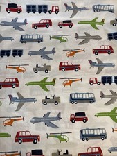 Pottery Barn Kids Brody Transportation FULL FLAT Sheet Train Planes Organic Cot