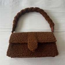 Brown Textured Magnetic Closure Women's Shoulder Bag, Lined, Silver Hardware