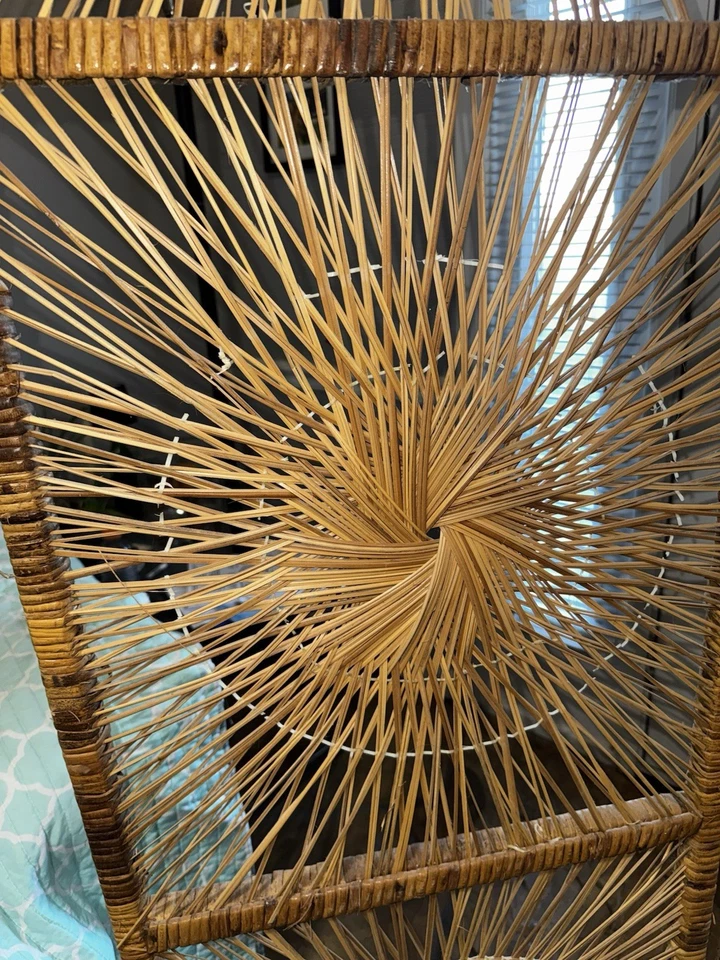 70s Vintage MCM Mid Century Wicker Sunburst 3 Panel Room Divider Screen Boho BL - Image 4 of 4