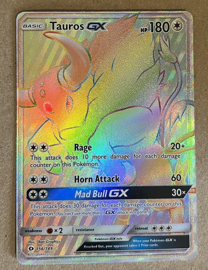 Pokemon Tauros GX Rainbow Holo Sun and Moon 156/149