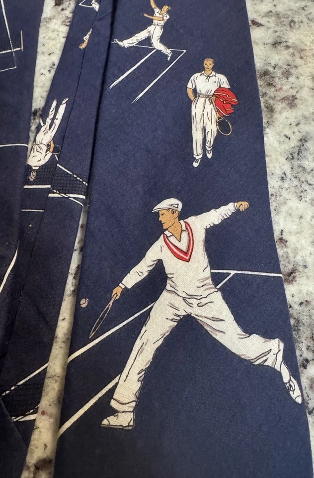 Corbata de cuello de tenis Lands End para hombre azul marino 100 % algodón cosida a mano en EE. UU. Foto 4 de 4