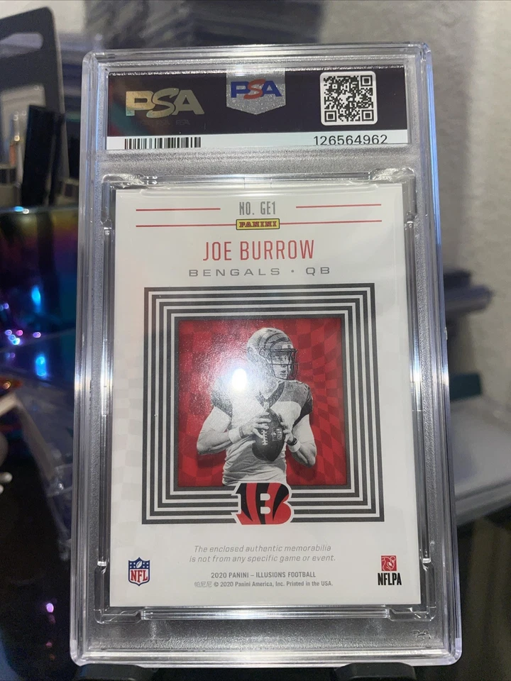 2020 Panini Illusions JOE BURROW RC GREAT EXPECTATIONS RELICS PSA 7 NM #GE1 - Image 2 of 2
