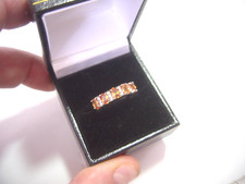 Solid Silver Ring-genuine SUPERB  APRICOT sapphires & DIAMONDS-Size K 1/2