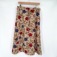 Sag Harbor Petite Vintage Floral Midi Skirt Tan/Red/Purple Womens MP