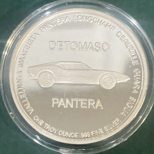 1 OZ Detomaso PANTERA  .999 FINE SILVER Round - # 48 - Uncirculated in Case