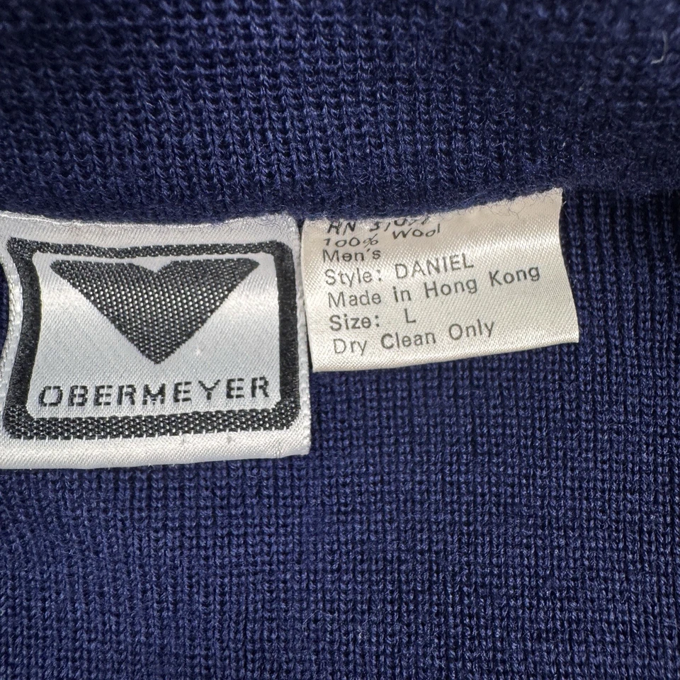 VTG Obermeyer Ski Sweater Men Large 1/2 Zip 100% Wool Thick Double Collar Navy - Image 4 of 4