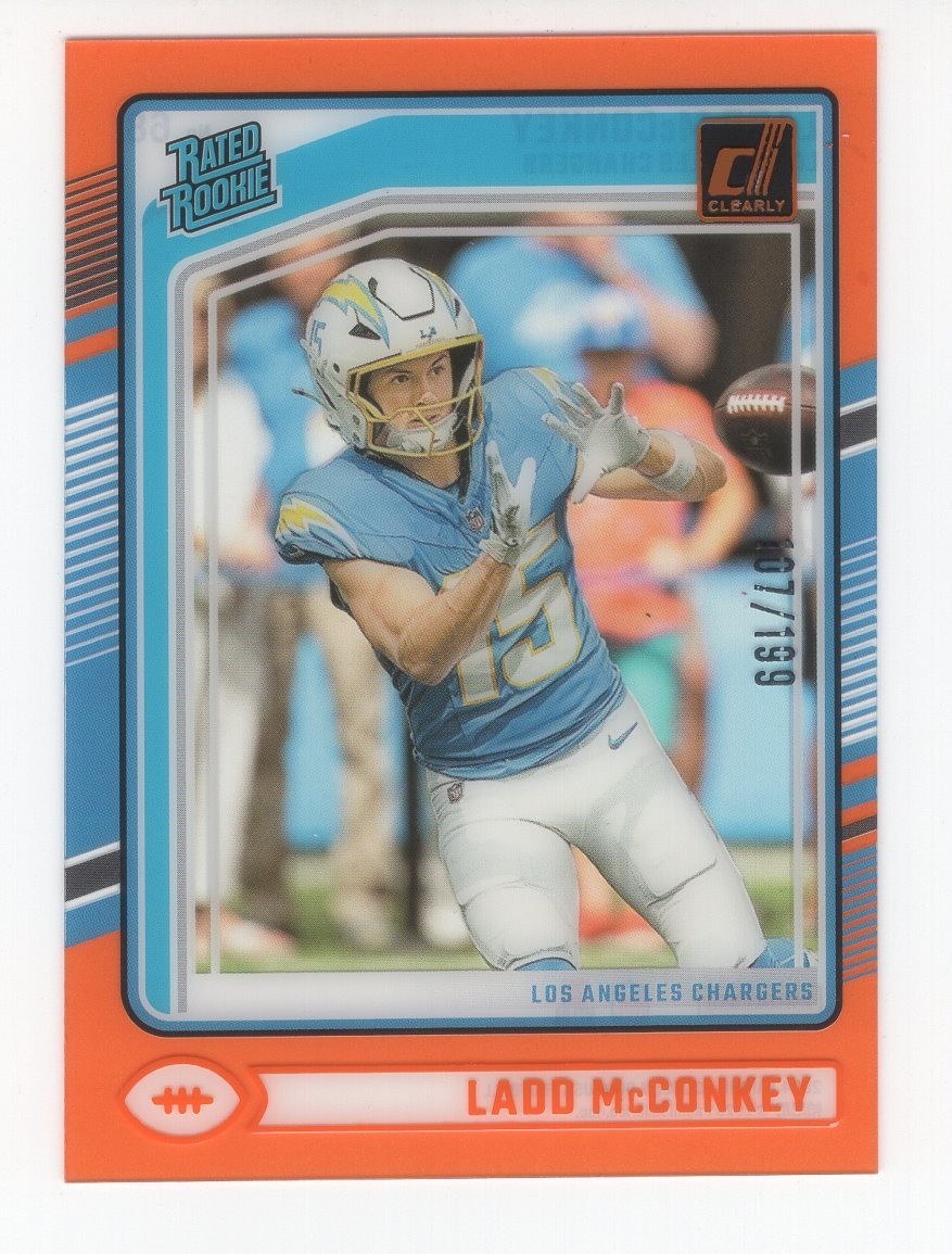 LADD MCCONKEY 2024 PANINI CLEARLY DONRUSS ORANGE RC #107/199 **CHARGERS** #68
