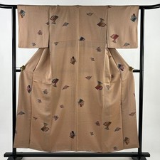 JAPANESE KIMONO FINE PATTERN LIGHT BROWN 154.5cm 5 ft 1 in PURE SILK FF11362