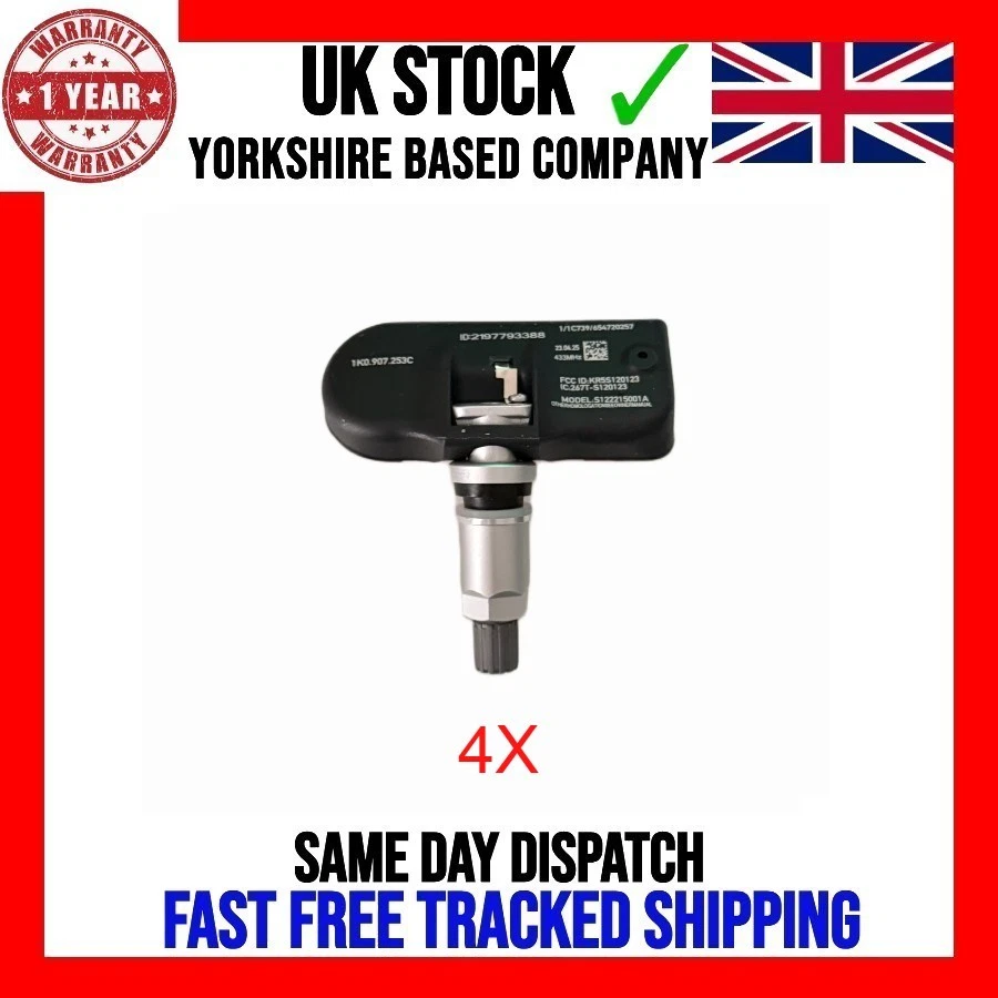 4X TPMS 433 MHz TYRE PRESSURE SENSOR FITS VOLKSWAGEN GOLF 2010-2011 1K0907253C - Image 4 of 4