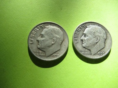 TWO 1953 D Silver Roosevelt Dimes FREE SHIPPING R