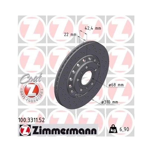 2x Disque de frein ZIMMERMANN 100.3311.52 convient pour VAG - Photo 1/1