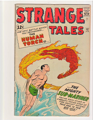 Strange Tales 107-SA-Torch vs Sub-Mariner-midgrade-great eye appeal-stain L edge