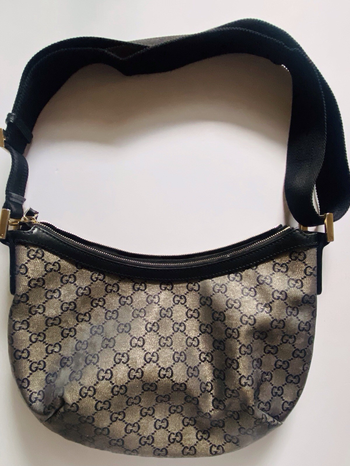 Auth Gucci Monogram Web Medium Half Moon Hobo Bag - image 4