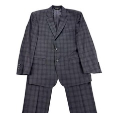 Jos A Bank Suit Mens 42 Short Gray Plaid Wool Slim Fit 2 Piece Pants 36x30
