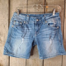 Miss Me Jeans Mid Shorts Size 27 Light Wash Embellished Sequins Bling JP5831D