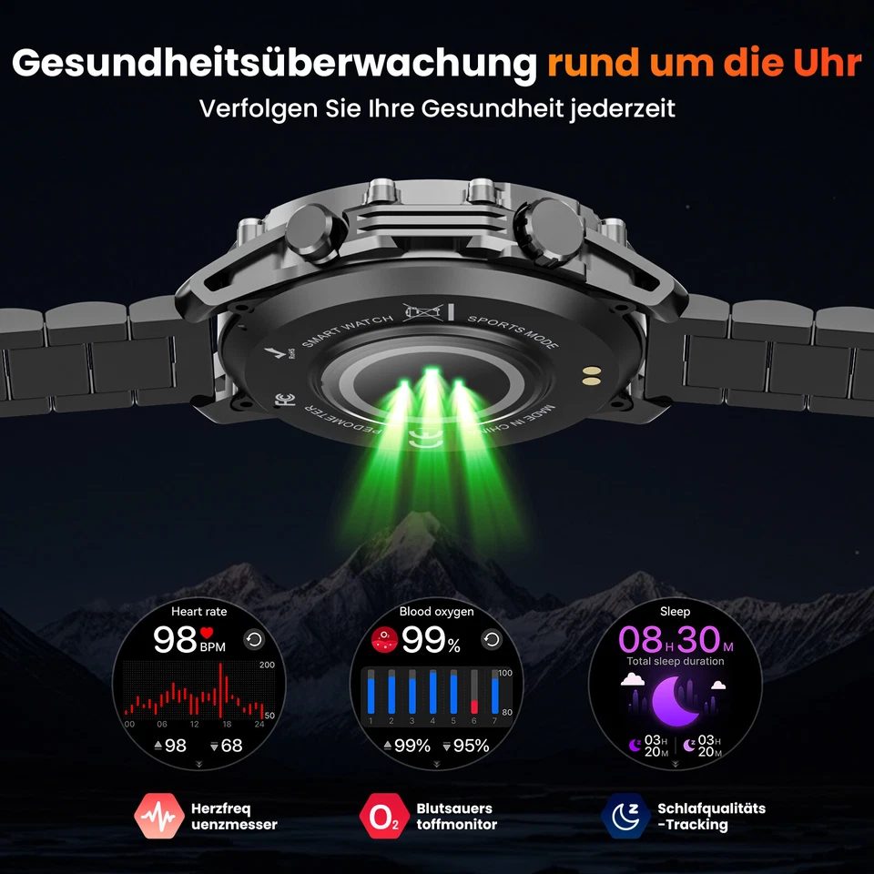 1,52" Smart Watch Für Herren (Antwort / Anruf) Militärsportuhr mit 3 Armbändern - Bild 4 von 4