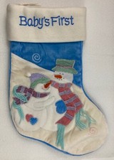 Baby's First Christmas Stocking w/Snowmen plush white  blue 17"L