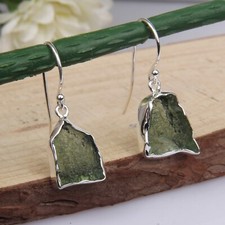 Czech Republic Authentic Moldavite Earrings Made in 925 Sterling Silver