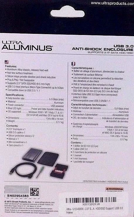 Ultra - U12-43835 - 2.5" SATA HDD/SSD Aluminum Enclosure USB 3.0 - Silver - Image 3 of 4