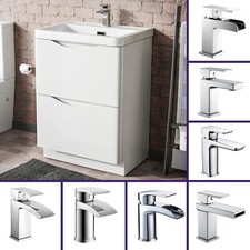 White Cloakroom Basin Sink Vanity Tap and Waste Storage Cabinet Set