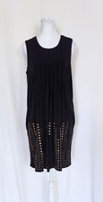 Calvin Klein Sleeveless Pleated Gold Studded Dress Size Small Black Pockets