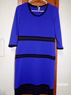 AMELIA 3/4 Sleeve Blue/Black Pullover Dress - Size 6