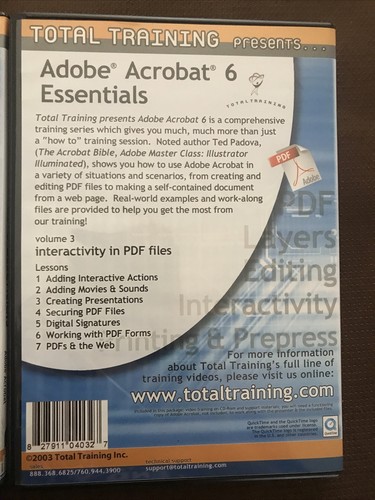 Adobe Acrobat 6 Essentials Volume 1-3 CD Total Training 2003 W/ Ted Padova RARE! - Picture 10 of 11