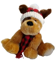 Hugfun Intl Soft Cuddly Brown 13"  Winter Hat Scarf Plush Dog Lumber Jack Look