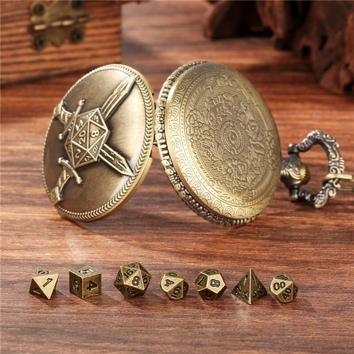 D4-D20 Polyhedral Dice Set Metal DND Dungeons Dragons Engraved Sword Pocket Case - Picture 9 of 11