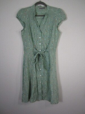 Baobab Dress Womens Large Green Floral Cap Short Sleeves Cotton | eBay