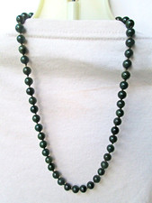 Dark Green Nephrite Jade Hand Knotted 7mm Beads Necklace 19  long