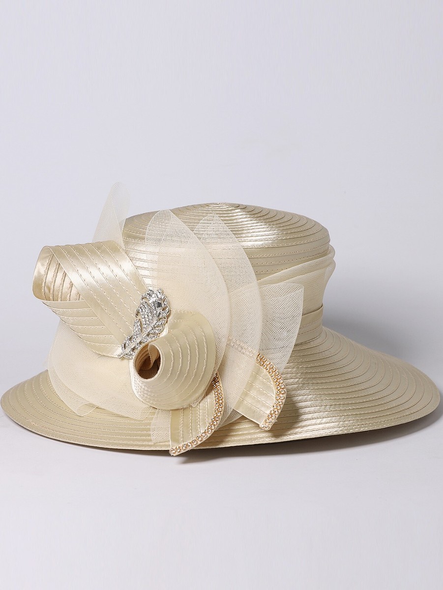 Champagne Satin Cloth Church Hat Female Fascinator Formal  display picture 1