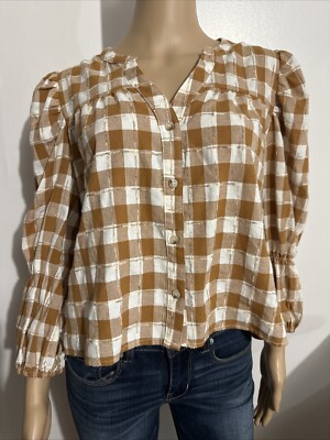 DAY + MOON CROPPED PLAID  LARGE BUTTON FRONT SHIRT  Women's NEW!
