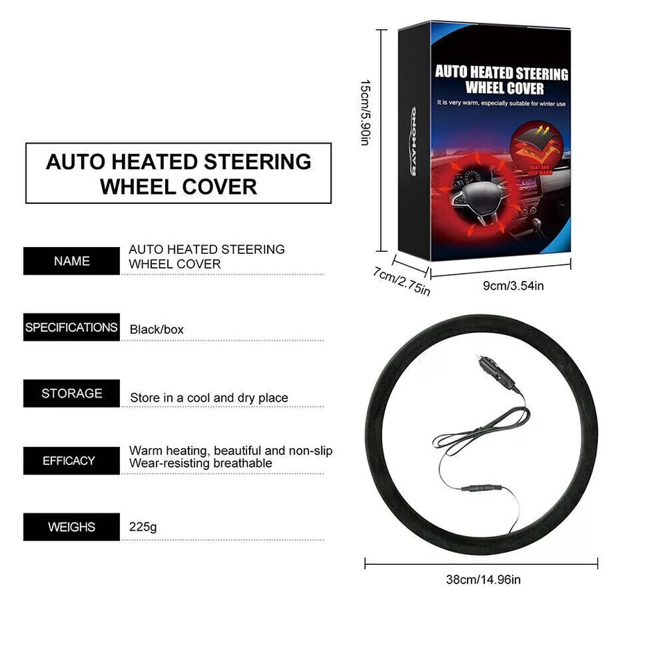 Winter Heated Steering Wheel Cover Kit Heater Thermal Pad Hand Warmer