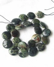 Focal Green Sediment Stone Coin 18mm Bead Strand 108722