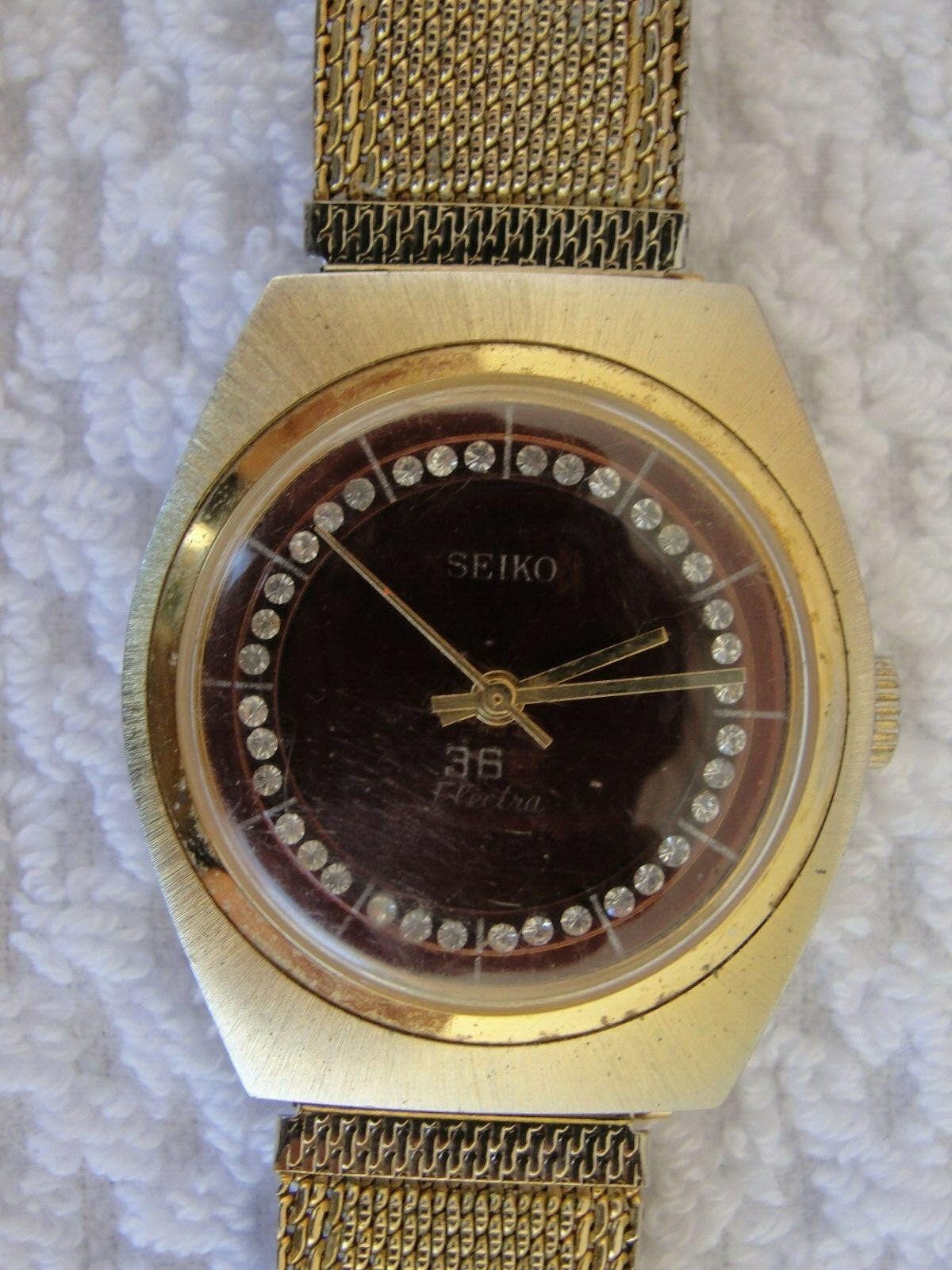 Montre Homme Vintage Seiko Electra 360 Plaquée Or Avec Strass - Mouvement Quartz - Occasion