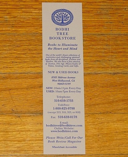 Vintage BODHI TREE BOOKSTORE BOOKMARK~West Hollywood~CA~METAPHYSICS BOOKSHOP